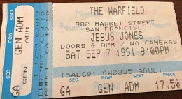 Jesus Jones Ticket Stub 7th September 1991