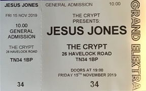 Jesus Jones gig ticket The Crypt 15 November 2019