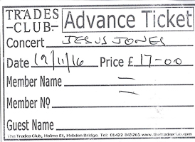 Jesus Jones gig ticket Trades Club 19 November 2016