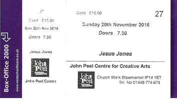 Jesus Jones gig ticket John Peel Centre 20 November 2016
