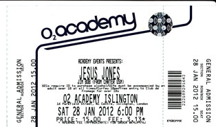 Ticket stub Jesus Jones 28/01/2012