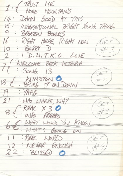 Draft Doubt Tour setlist 1991