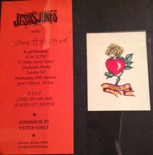 Jesus Jones Perverse album launch invitation 20 January 1993