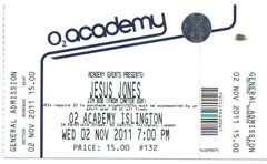 Jesus Jones ticket 03/11/11 gig postponed